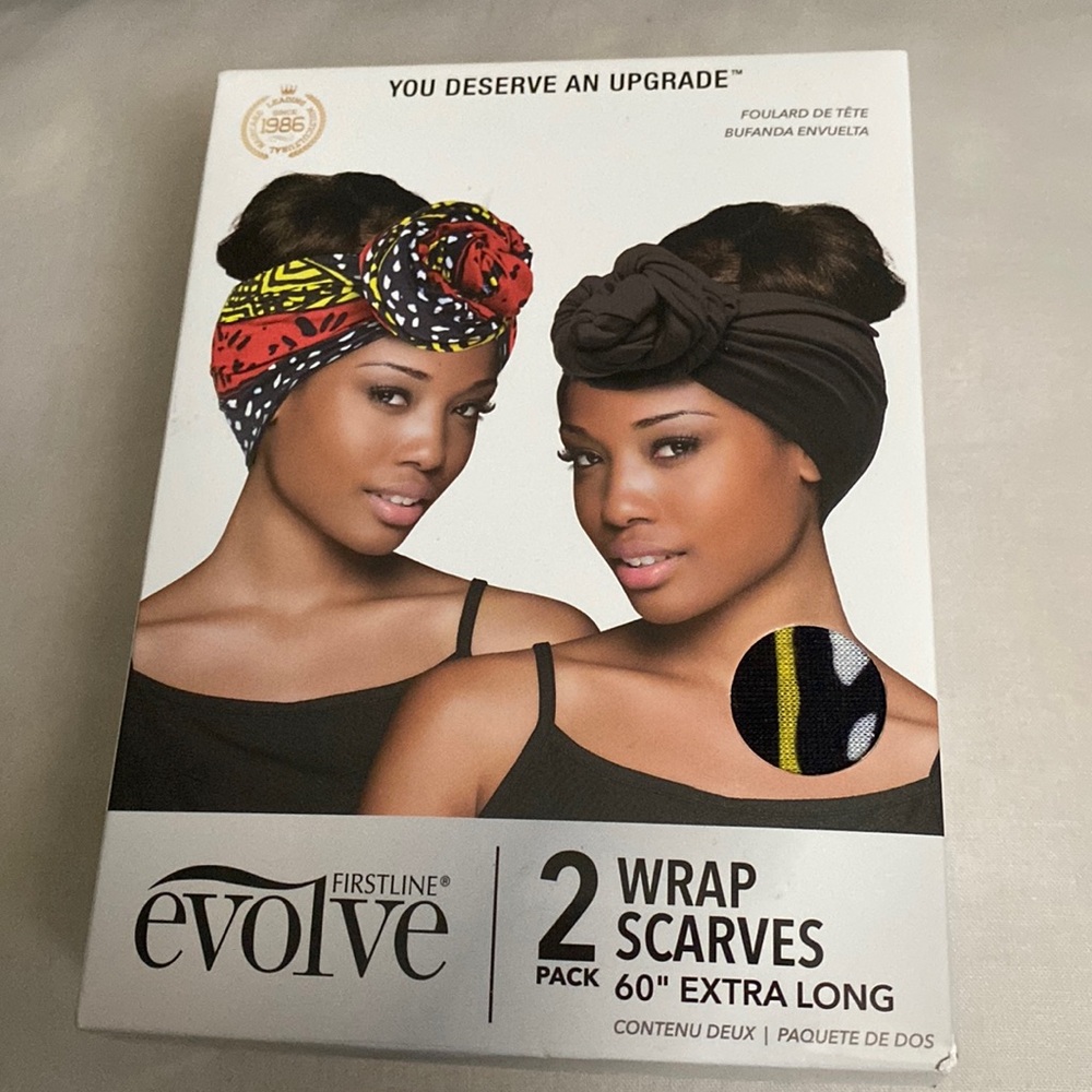 💜Firstline Evolve 2pack 1Tribal  Print & 1 plain black Hair Wrap Scarves